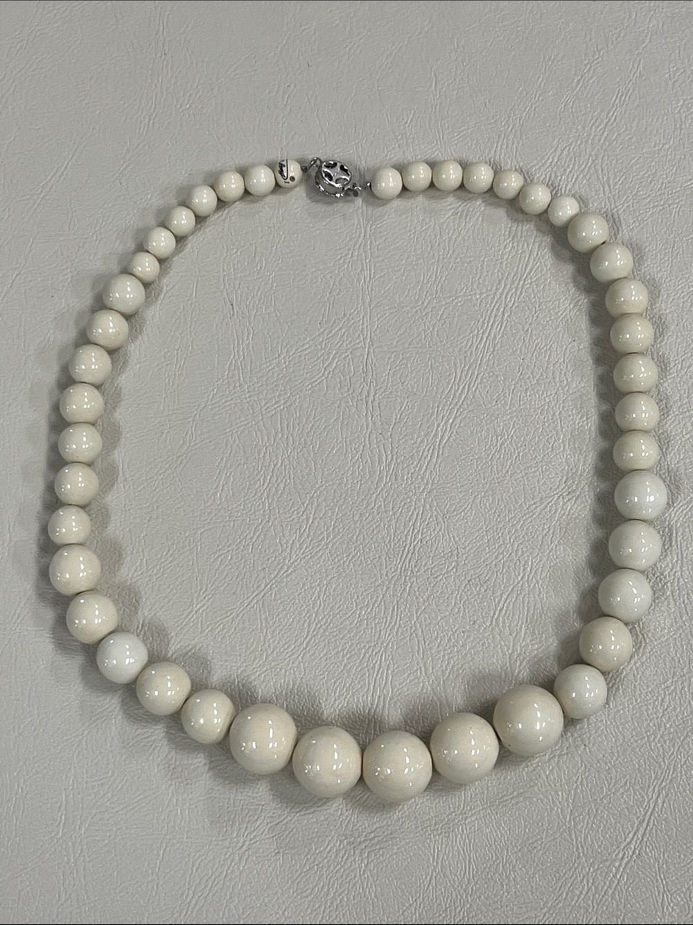 Off-White Beaded Necklace with Silver-Tone Clasp